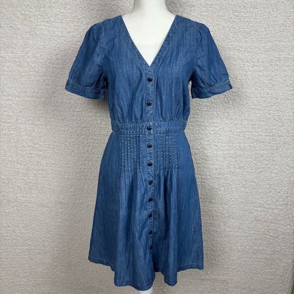 Madewell Dress Womens 6 Blue Denim Daylily Pintuck Chambray Button Front Short - Picture 1 of 10